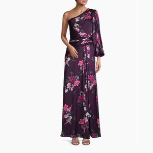 Mac Duggal Purple Floral One-Shoulder Maxi Dress